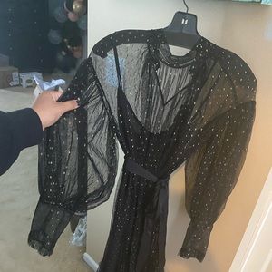 BCBG Metallic Ruffle Tulle Gown